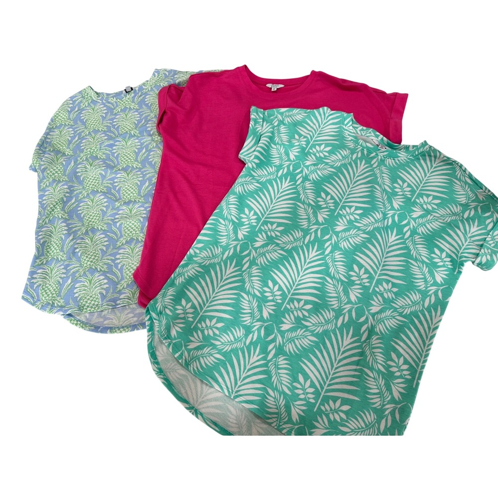 Crown & Ivy Womens XS Tropical Short Sleeve Top Bundle Pink Pineapple Palm 3pc